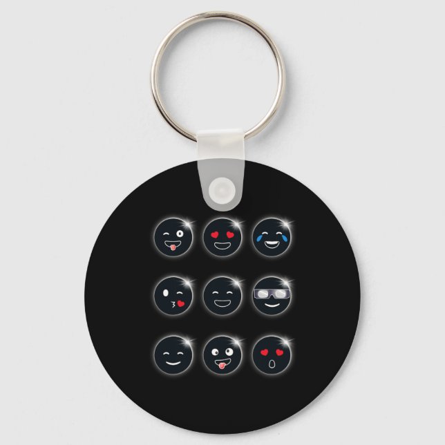 Total Solar Eclipse 04.08.2024 Silly Faces Fun Boy Key Ring (Front)