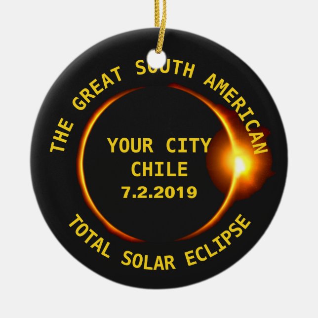Total Solar Eclipse 2019 Chile, South America Ceramic Tree Decoration (Front)