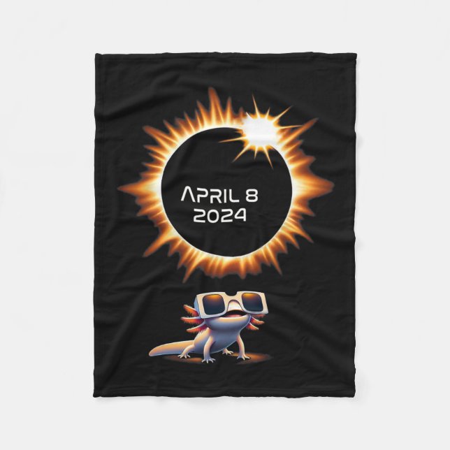 Total Solar Eclipse 2024 Axolotl In Astronomy Glas Fleece Blanket (Front)