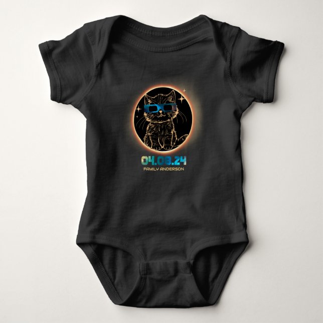 Total Solar Eclipse 2024 Cat Solar Eclipse Glasses Baby Bodysuit (Front)
