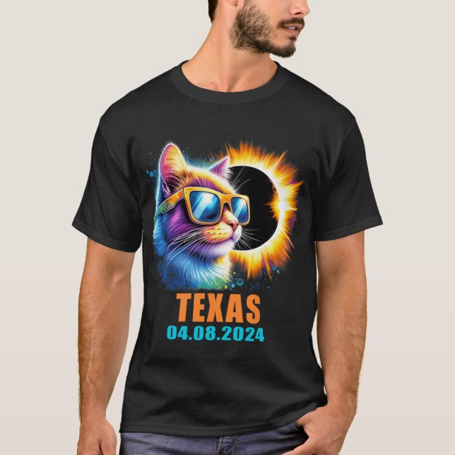 Total Solar Eclipse 2024 Cat Solar Eclipse Gles  T-Shirt (Front)