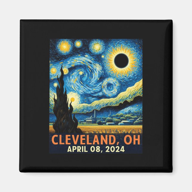 Total Solar Eclipse 2024 Cleveland Ohio Starry Nig Magnet (Front)