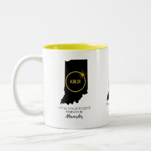 Total Solar Eclipse 2024 Custom Name, City Indiana Two-Tone Coffee Mug