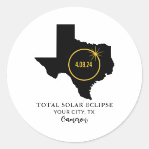 Total Solar Eclipse 2024 Custom Name, City Texas Classic Round Sticker