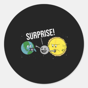 Total Solar Eclipse 2024 Funny Cartoon Moon Coveri Classic Round Sticker