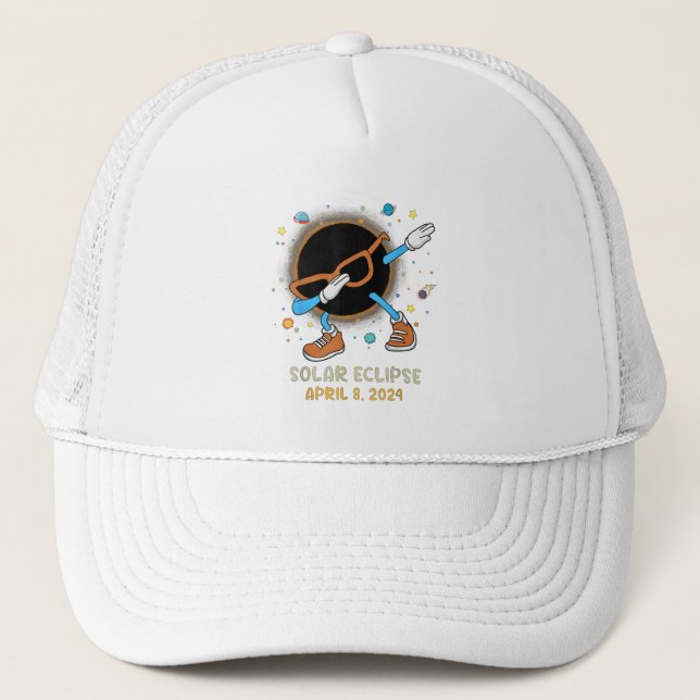 Total Solar Eclipse 2024 Funny Dabbing For Kids To Trucker Hat (Front)