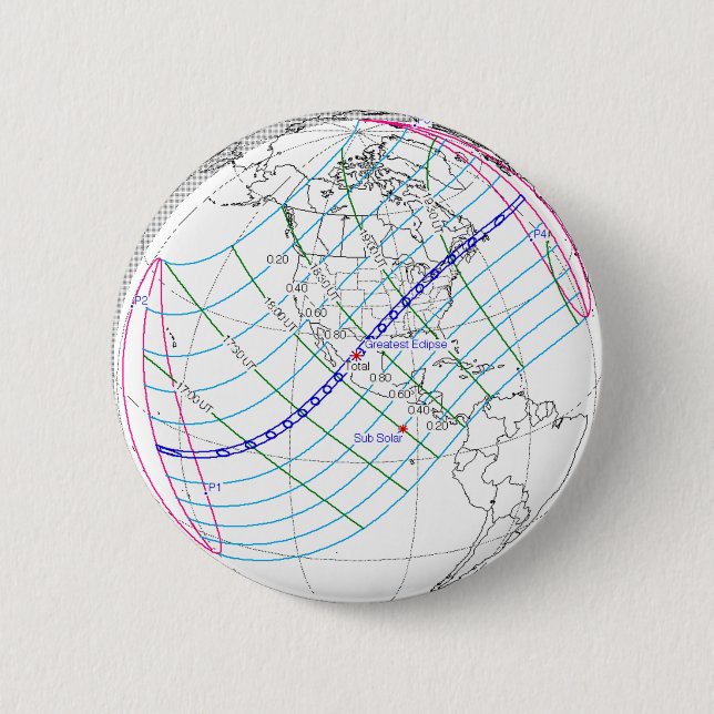 Total Solar Eclipse 2024 Global Path 6 Cm Round Badge (Front)