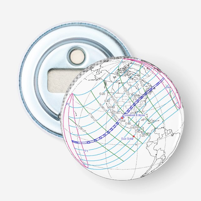 Total Solar Eclipse 2024 Global Path Bottle Opener (Front)