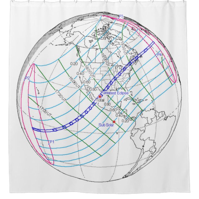 Total Solar Eclipse 2024 Global Path Shower Curtain (Front)