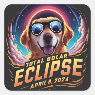 Total Solar Eclipse 2024 Golden Retriever Lover Square Sticker