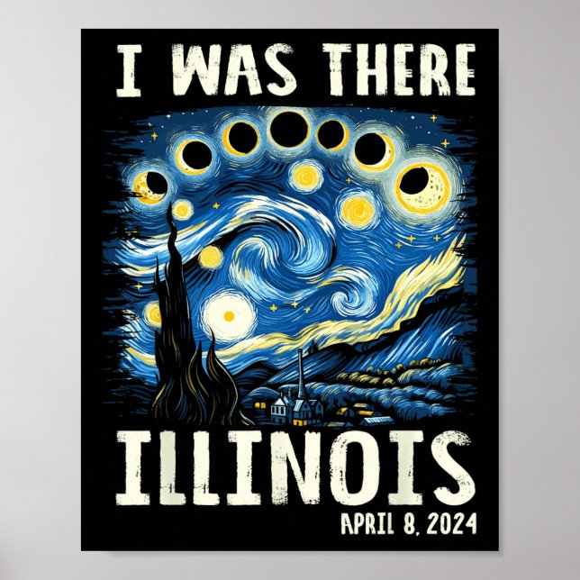 Total Solar Eclipse 2024 Illinois - Starry Night P Poster (Front)