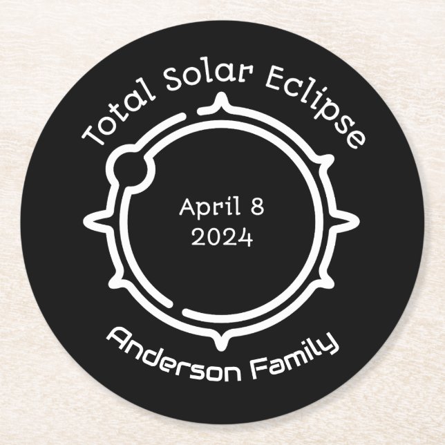 Total Solar Eclipse 2024 Modern Minimal Black  Round Paper Coaster (Front)