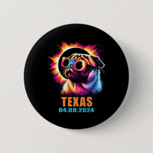 Total Solar Eclipse 2024 Pug Dog With Gles 6 Cm Round Badge