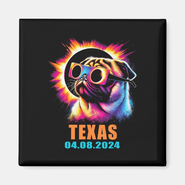 Total Solar Eclipse 2024 Pug Dog With Gles  Magnet (Front)