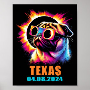 Total Solar Eclipse 2024 Pug Dog With Gles Poster