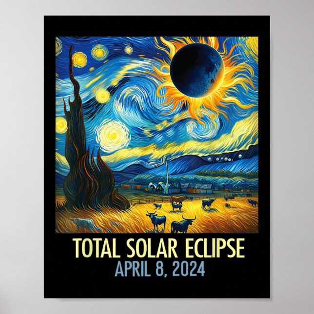 Total Solar Eclipse 2024 Starry Night Van Gogh Tot Poster (Front)