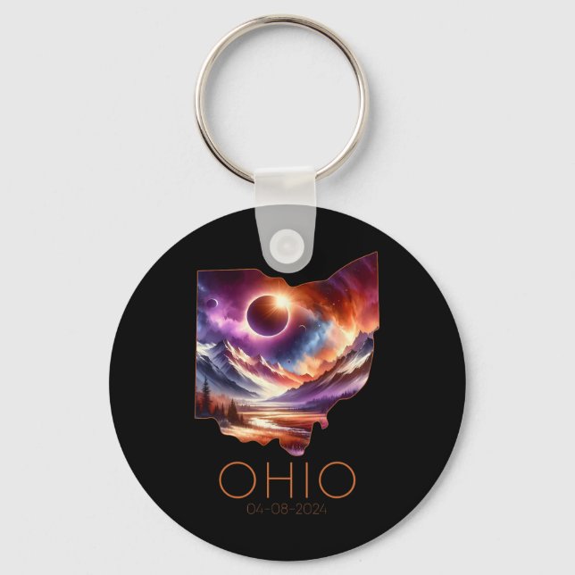 Total Solar Eclipse 2024 State Ohio Totality April Key Ring (Front)