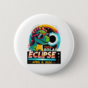 Total Solar Eclipse 2024 T-Rex Wearing Solar glass 6 Cm Round Badge