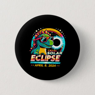 Total Solar Eclipse 2024 T-rex Wearing Solar Glass 6 Cm Round Badge