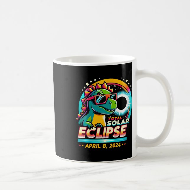 Total Solar Eclipse 2024 T-rex Wearing Solar Glass Coffee Mug (Right)
