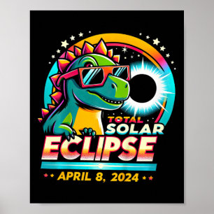 Total Solar Eclipse 2024 T-rex Wearing Solar Glass Poster