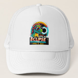 Total Solar Eclipse 2024 T-Rex Wearing Solar glass Trucker Hat