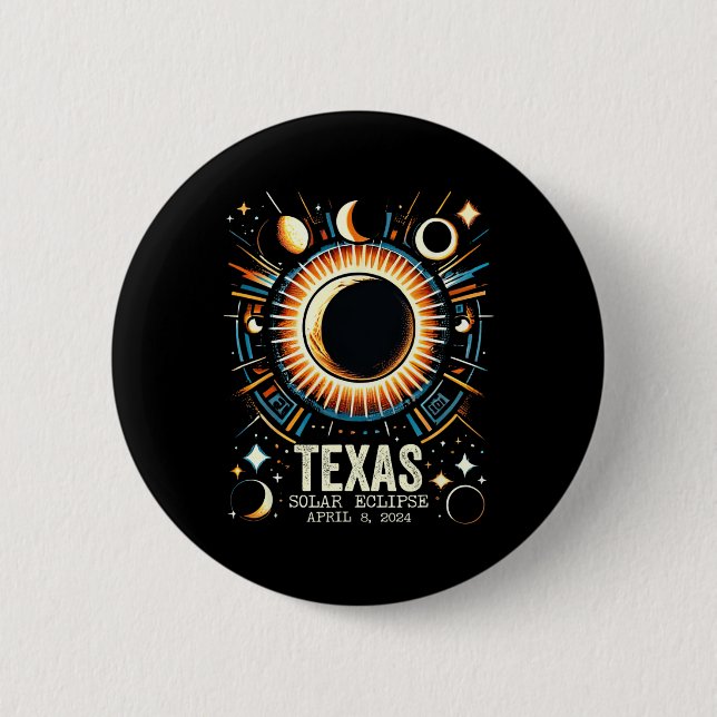 Total Solar Eclipse 2024 Texas April 8 Abstract Mo 6 Cm Round Badge (Front)