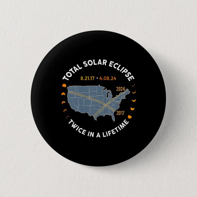 Total Solar Eclipse 2024 Twice In A Lifetime 2017  6 Cm Round Badge (Front)