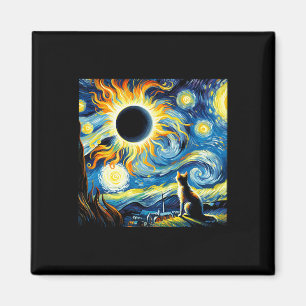 Total Solar Eclipse 2024 Van Gogh Starry Night Cat Magnet