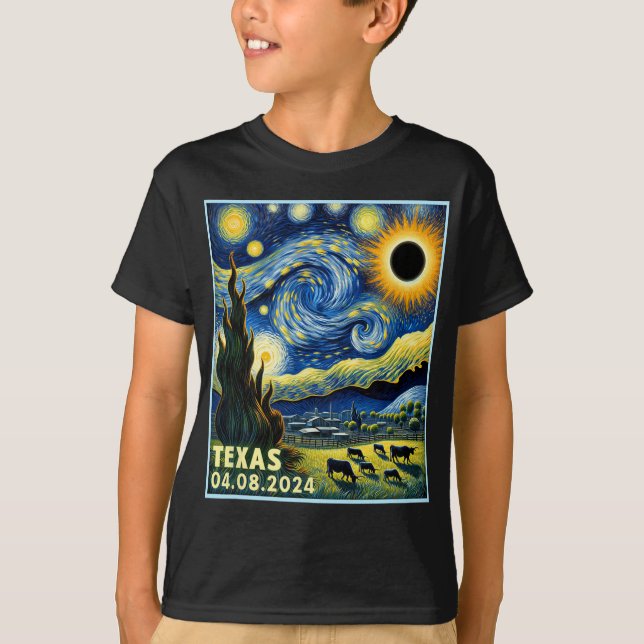 Total Solar Eclipse 2024 Van Gogh Starry Night Sty T-Shirt (Front)