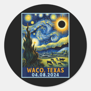 Total Solar Eclipse 2024 Waco Texas Van Gogh Starr Classic Round Sticker