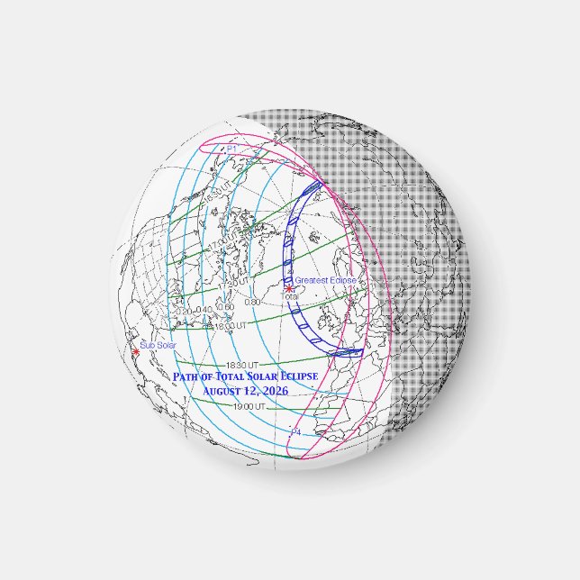 Total Solar Eclipse 2026 Map Magnet (Front)