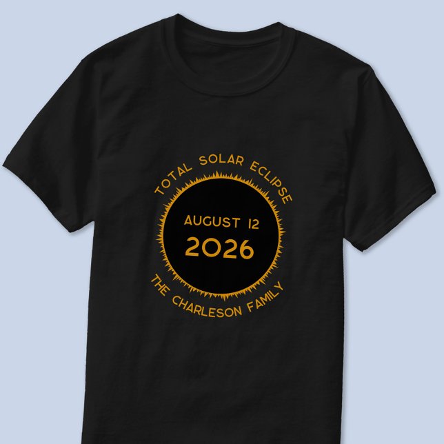 Total Solar Eclipse 2026 Personalised T-Shirt (Total Solar Eclipse August 12 2026 Greenland Iceland Spain personalized name t-shirt)