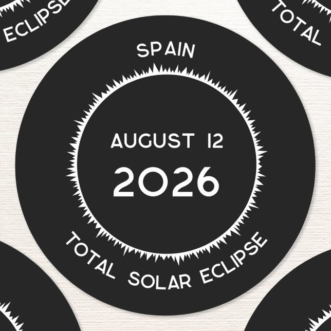 Total Solar Eclipse 2026 Spain Classic Round Sticker (Total Solar Eclipse August 12 2026 Spain custom text sticker)