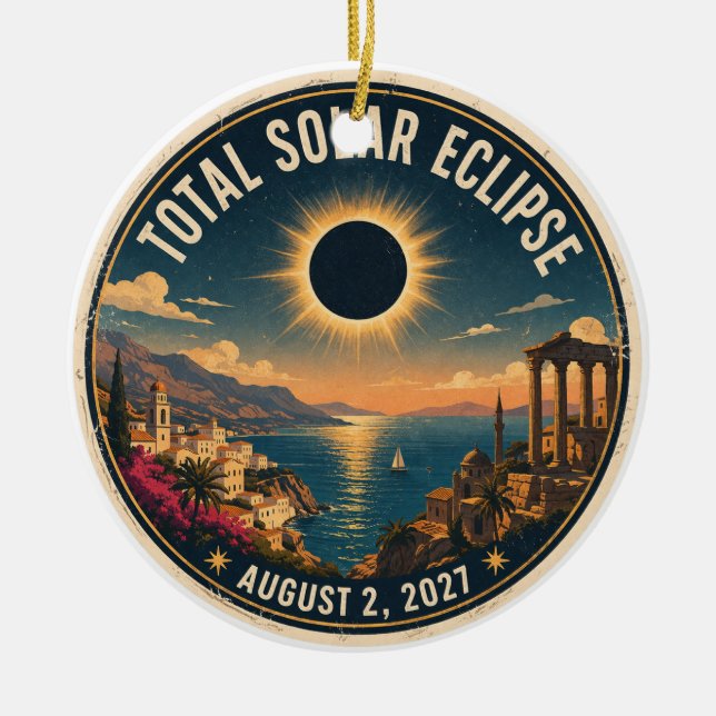 Total Solar Eclipse 2027  Ceramic Tree Decoration (Front)