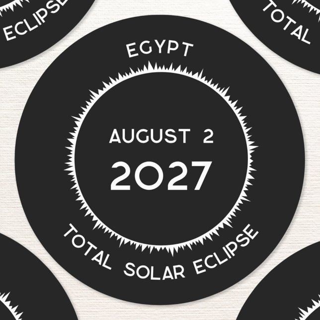 Total Solar Eclipse 2027 Egypt Classic Round Sticker (Total solar eclipse August 2nd 2027 Egypt custom text sticker)
