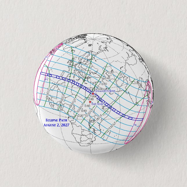 Total Solar Eclipse 2027 Map 3 Cm Round Badge (Front)