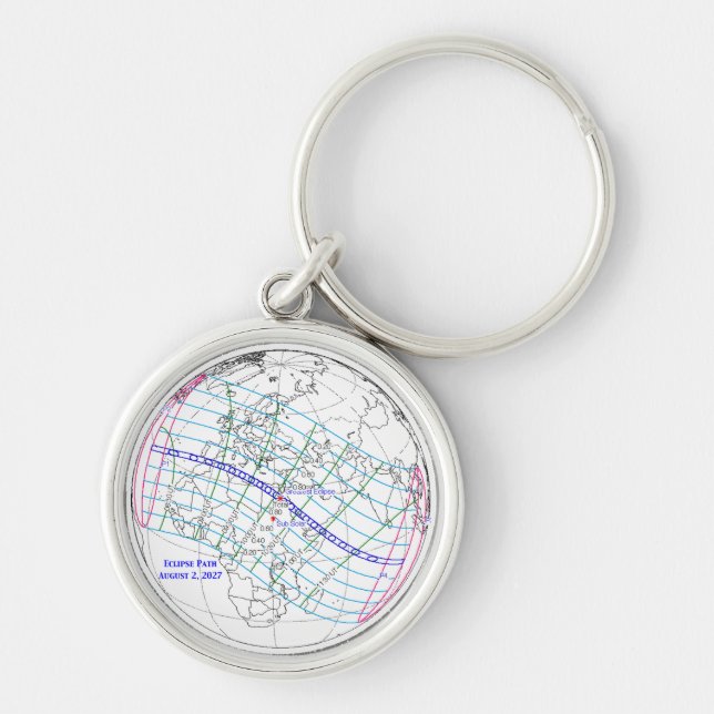 Total Solar Eclipse 2027 Map Key Ring (Front)