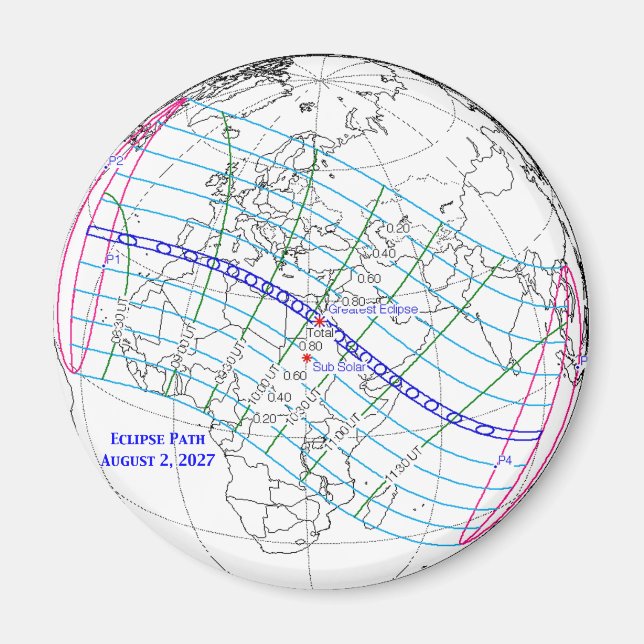 Total Solar Eclipse 2027 Map Magnet (Front)