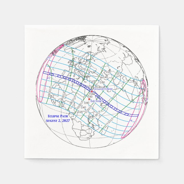Total Solar Eclipse 2027 Map Napkin (Front)