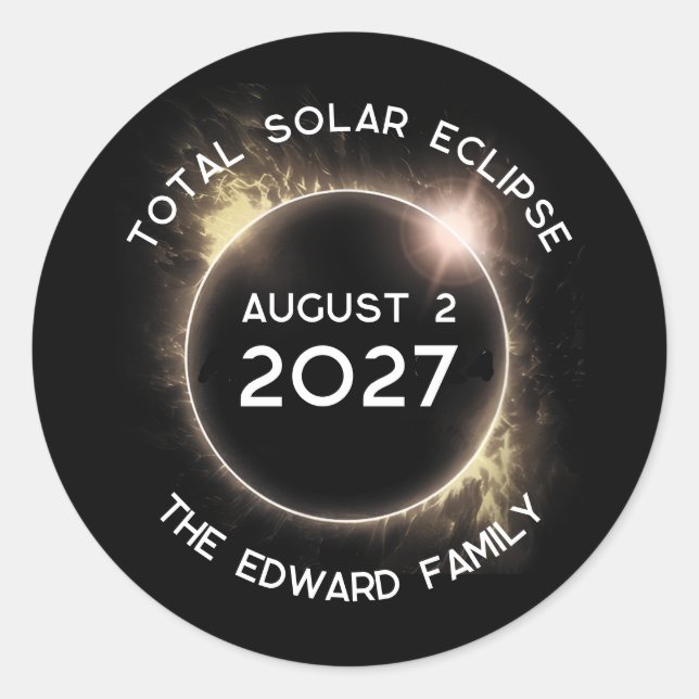 Total Solar Eclipse 2027 Personalised  Classic Round Sticker (Front)