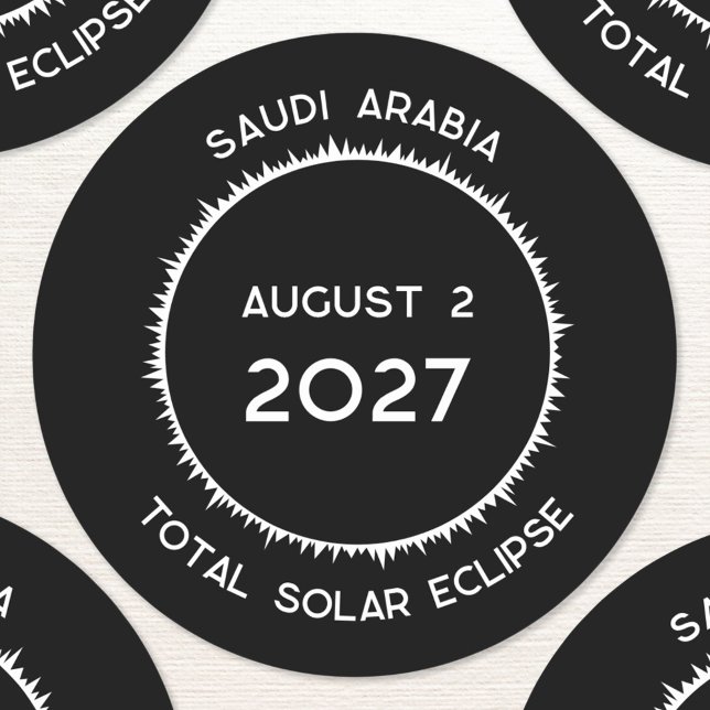 Total Solar Eclipse 2027 Saudi Arabia Classic Round Sticker (Total solar eclipse August 2nd 2027 Saudi Arabia custom text sticker)