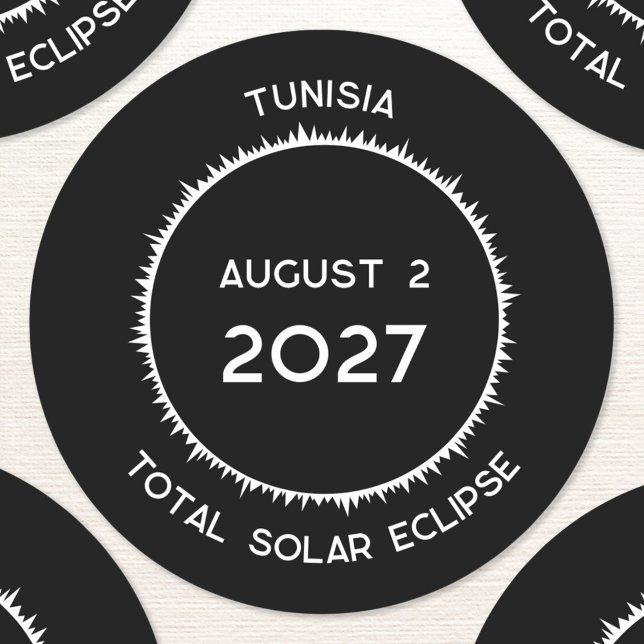 Total Solar Eclipse 2027 Tunisia Classic Round Sticker (Total solar eclipse August 2nd 2027 Tunisia custom text sticker)