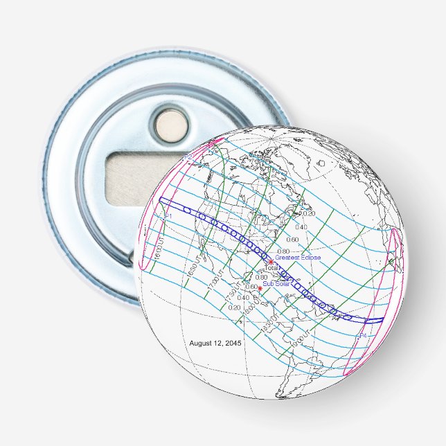 Total Solar Eclipse 2045 Global Path Bottle Opener (Front)