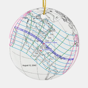 Total Solar Eclipse 2045 Global Path Ceramic Tree Decoration