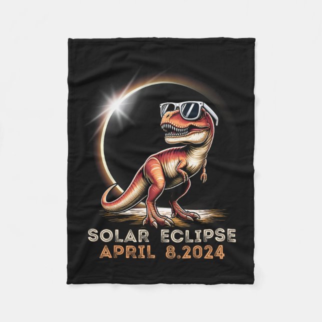 Total Solar Eclipse 4.08.24 Dinosaur Solar Eclipse Fleece Blanket (Front)