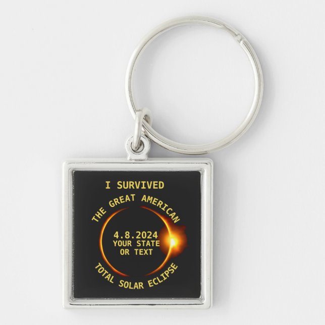 Total Solar Eclipse 4.8.2024 USA Custom Text Key Ring (Front)