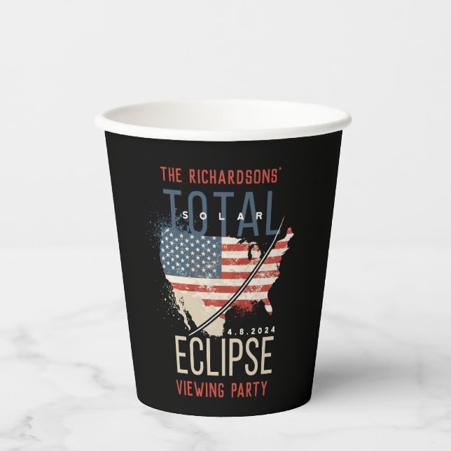 Total Solar Eclipse 4.8.2024 USA Map Personalised Paper Cups (Front)
