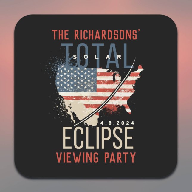 Total Solar Eclipse 4.8.2024 USA Map Personalised Square Sticker (Add Family Name/ Event type to customize, or add other text)