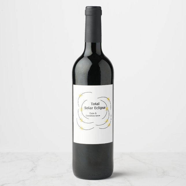 Total solar eclipse add date location half sun pat wine label (Front)